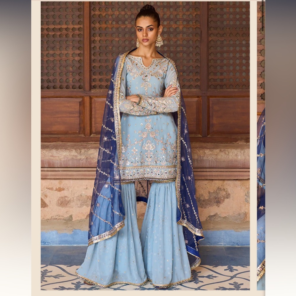 Lashkaraa blue Gharara suit